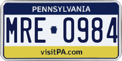 PA license plate MRE0984