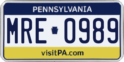 PA license plate MRE0989