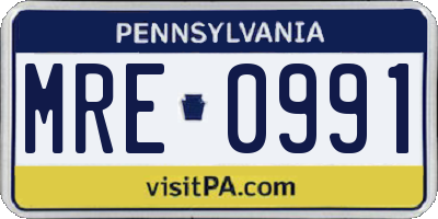 PA license plate MRE0991