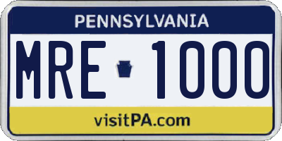 PA license plate MRE1000