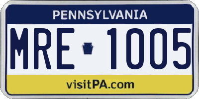 PA license plate MRE1005