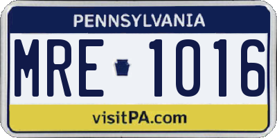 PA license plate MRE1016