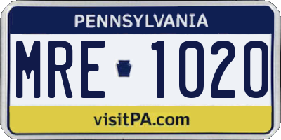 PA license plate MRE1020