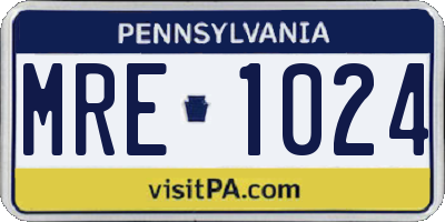 PA license plate MRE1024