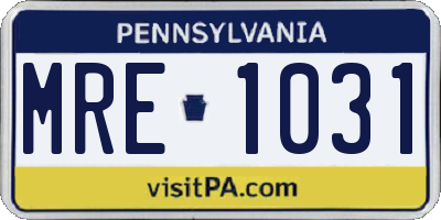 PA license plate MRE1031