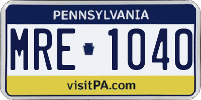 PA license plate MRE1040