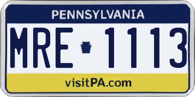 PA license plate MRE1113