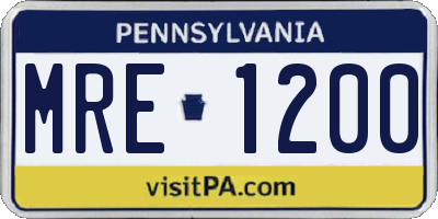 PA license plate MRE1200