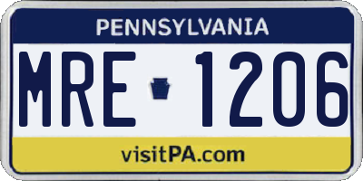 PA license plate MRE1206
