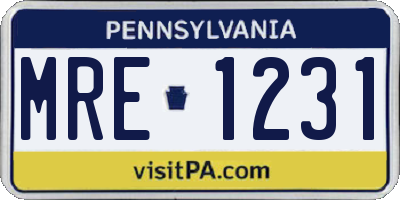 PA license plate MRE1231