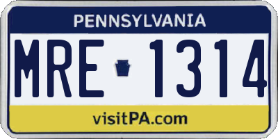 PA license plate MRE1314