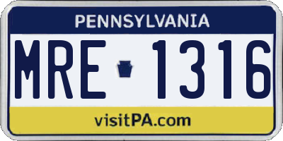 PA license plate MRE1316