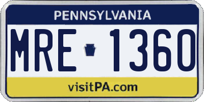 PA license plate MRE1360