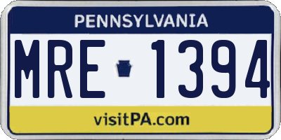 PA license plate MRE1394