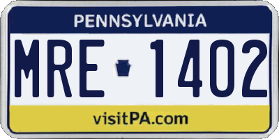 PA license plate MRE1402