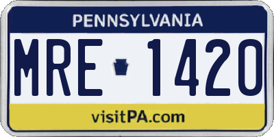 PA license plate MRE1420