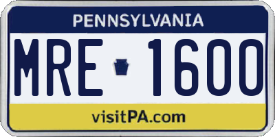 PA license plate MRE1600