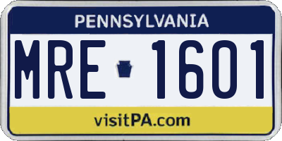 PA license plate MRE1601
