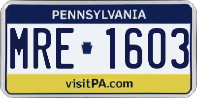 PA license plate MRE1603