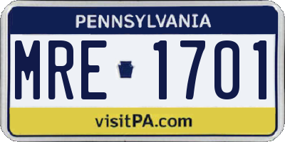 PA license plate MRE1701