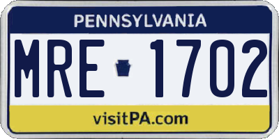 PA license plate MRE1702