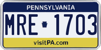 PA license plate MRE1703