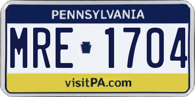 PA license plate MRE1704