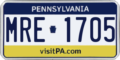 PA license plate MRE1705