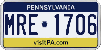 PA license plate MRE1706