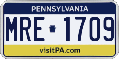 PA license plate MRE1709