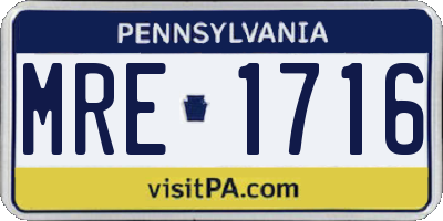 PA license plate MRE1716