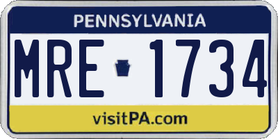 PA license plate MRE1734