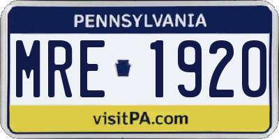 PA license plate MRE1920