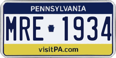 PA license plate MRE1934