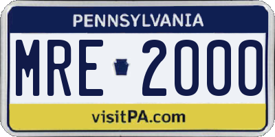 PA license plate MRE2000