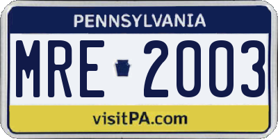 PA license plate MRE2003