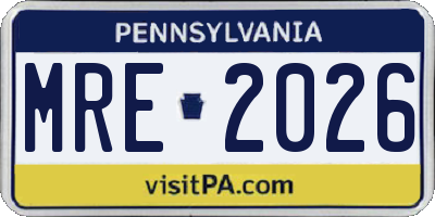 PA license plate MRE2026