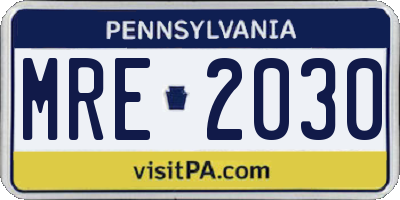 PA license plate MRE2030