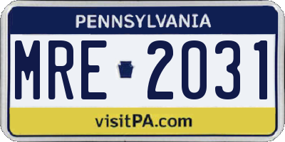 PA license plate MRE2031