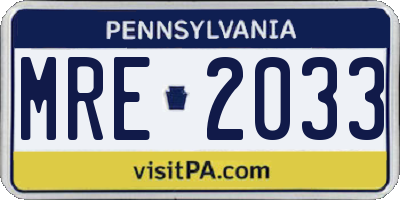 PA license plate MRE2033