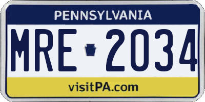 PA license plate MRE2034