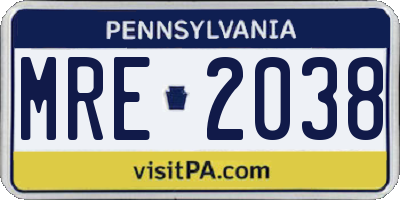 PA license plate MRE2038