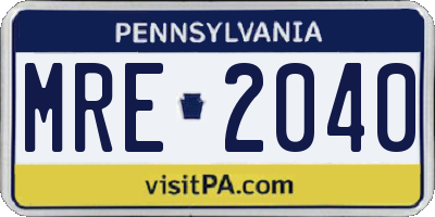 PA license plate MRE2040