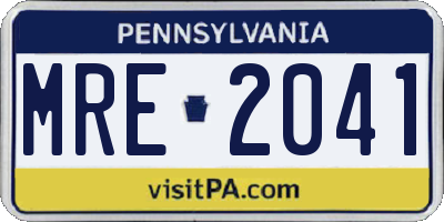 PA license plate MRE2041