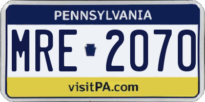 PA license plate MRE2070