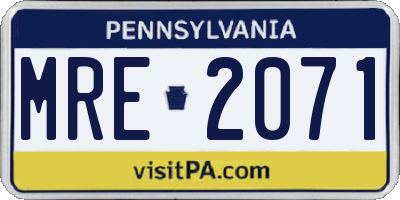 PA license plate MRE2071