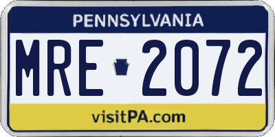 PA license plate MRE2072