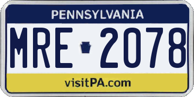 PA license plate MRE2078