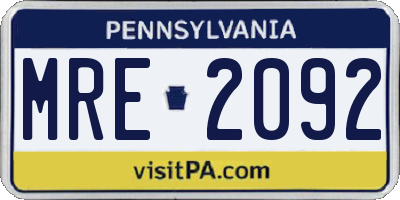 PA license plate MRE2092