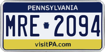 PA license plate MRE2094